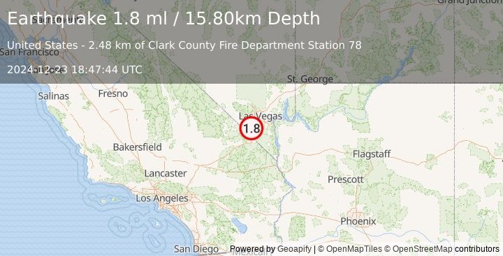 Earthquake 2 km NNE of Goodsprings, Nevada (1.8 ml) (2024-12-23 18:47:44 UTC)