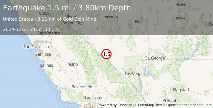 Earthquake 41 km S of Goldfield, Nevada (1.5 ml) (2024-12-23 21:54:03 UTC)