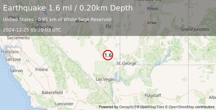 Earthquake 26 km E of Hiko, Nevada (1.6 ml) (2024-12-25 05:20:03 UTC)