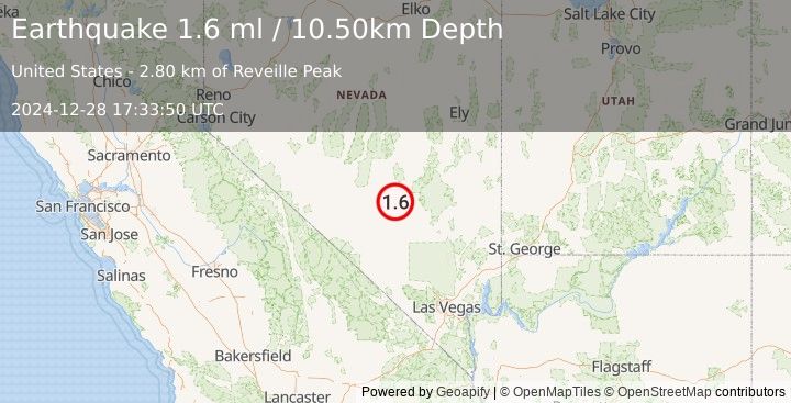 Earthquake 43 km WNW of Rachel, Nevada (1.6 ml) (2024-12-28 17:33:50 UTC)