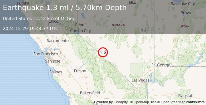 Earthquake 21 km N of Dyer, Nevada (1.3 ml) (2024-12-29 19:44:37 UTC)