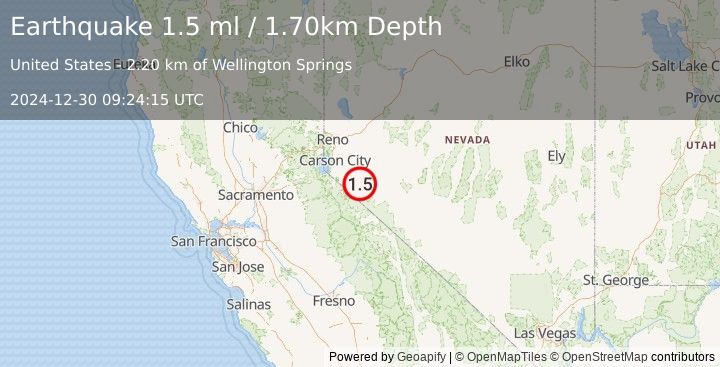 Earthquake 10 km ESE of Smith, Nevada (1.5 ml) (2024-12-30 09:24:15 UTC)