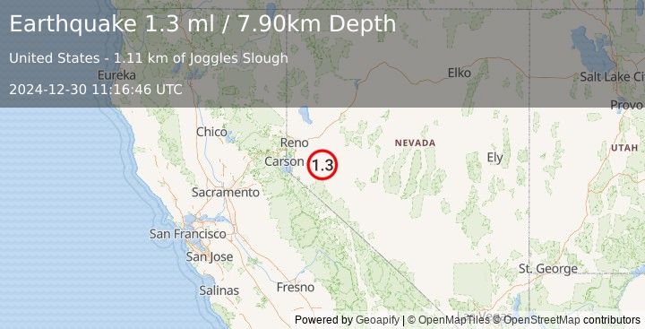 Earthquake 13 km NNE of Yerington, Nevada (1.3 ml) (2024-12-30 11:16:46 UTC)