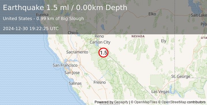 Earthquake 2 km SE of Coleville, California (1.5 ml) (2024-12-30 19:22:25 UTC)