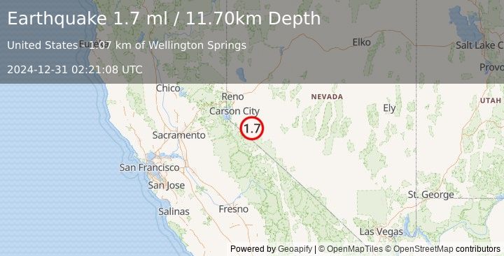 Earthquake 12 km ESE of Smith, Nevada (1.7 ml) (2024-12-31 02:21:08 UTC)