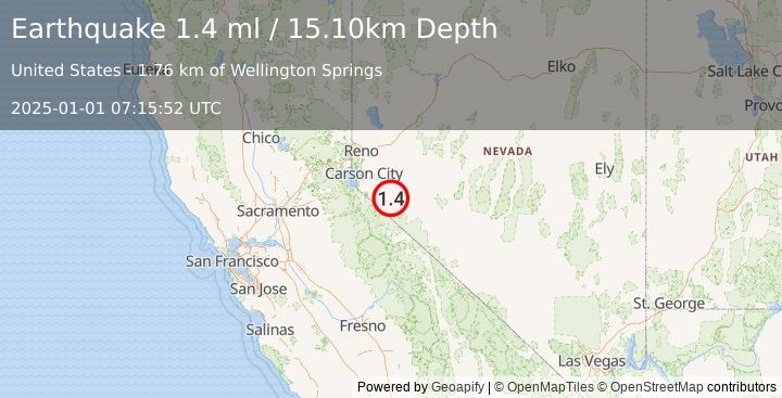 Earthquake 11 km ESE of Smith, Nevada (1.4 ml) (2025-01-01 07:15:52 UTC)