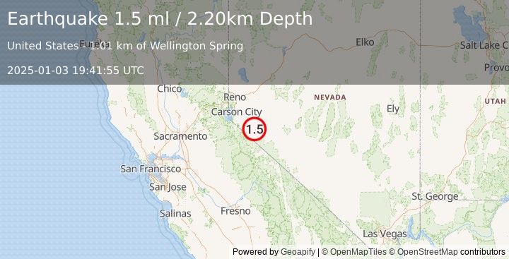 Earthquake 13 km ESE of Smith, Nevada (1.5 ml) (2025-01-03 19:41:55 UTC)