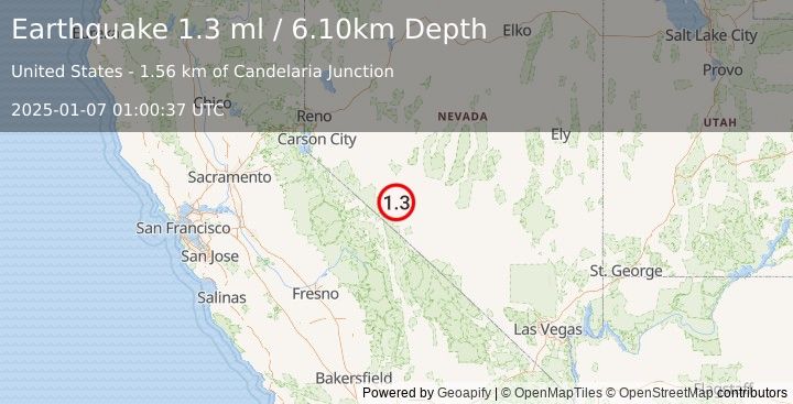 Earthquake 25 km SSW of Mina, Nevada (1.5 ml) (2025-01-07 01:00:38 UTC)