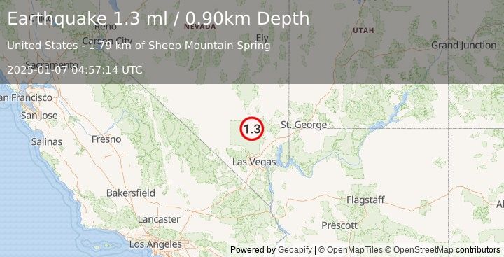 Earthquake 40 km S of Alamo, Nevada (1.3 ml) (2025-01-07 04:57:14 UTC)