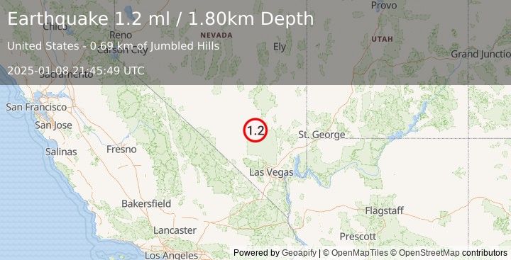 Earthquake 45 km WSW of Alamo, Nevada (1.2 ml) (2025-01-08 21:45:49 UTC)