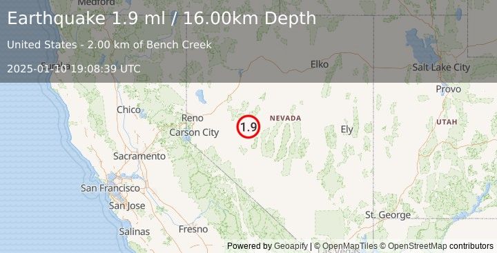 Earthquake 49 km N of Gabbs, Nevada (1.9 ml) (2025-01-10 19:08:39 UTC)