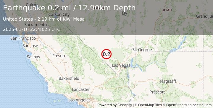 Earthquake 48 km E of Beatty, Nevada (0.2 ml) (2025-01-10 22:48:25 UTC)