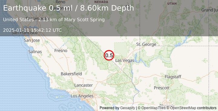 Earthquake 37 km NW of Pahrump, Nevada (0.5 ml) (2025-01-11 15:42:12 UTC)