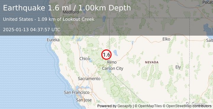 Earthquake 12 km SW of Doyle, California (1.6 ml) (2025-01-13 04:37:57 UTC)