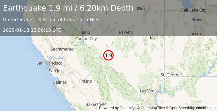 Earthquake 20 km S of Mina, Nevada (1.9 ml) (2025-01-13 13:50:13 UTC)