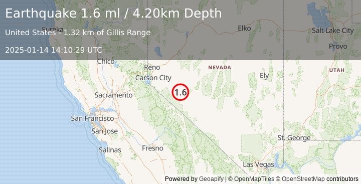 Earthquake 17 km E of Walker Lake, Nevada (1.6 ml) (2025-01-14 14:10:29 UTC)