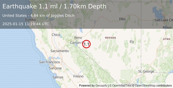 Earthquake 14 km NE of Yerington, Nevada (1.1 ml) (2025-01-15 11:19:44 UTC)