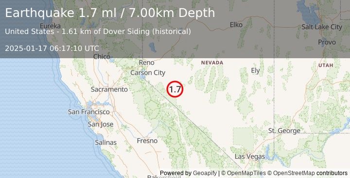 Earthquake 10 km NE of Hawthorne, Nevada (1.7 ml) (2025-01-17 06:17:10 UTC)