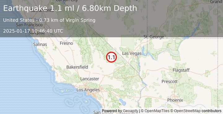 Earthquake 28 km W of Shoshone, California (1.1 ml) (2025-01-17 10:46:40 UTC)