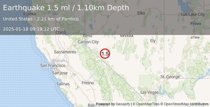 Earthquake 12 km ESE of Hawthorne, Nevada (1.5 ml) (2025-01-18 09:19:12 UTC)