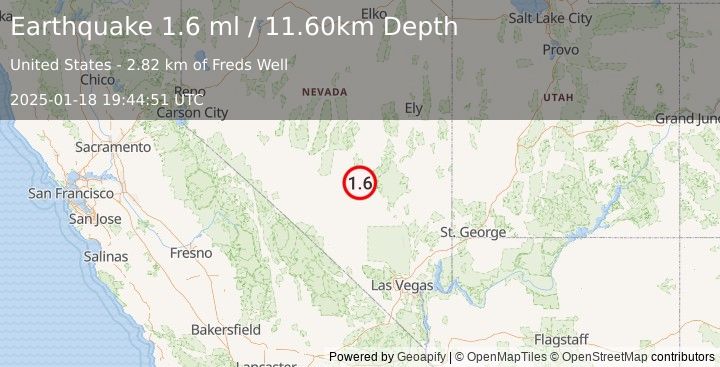 Earthquake 43 km NW of Rachel, Nevada (1.6 ml) (2025-01-18 19:44:51 UTC)