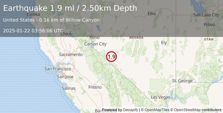 Earthquake 6 km S of Hawthorne, Nevada (1.9 ml) (2025-01-22 03:56:06 UTC)