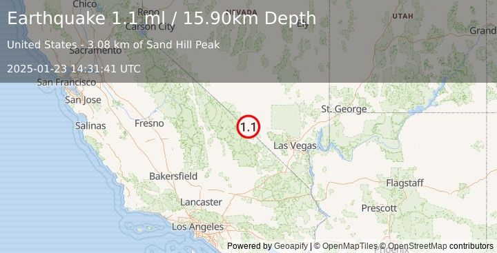 Earthquake 30 km NE of Furnace Creek, California (1.1 ml) (2025-01-23 14:31:41 UTC)