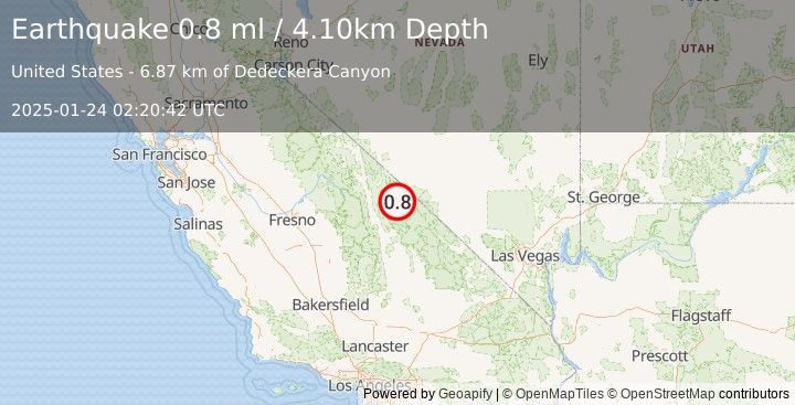 Earthquake 51 km ENE of Independence, California (0.8 ml) (2025-01-24 02:20:42 UTC)