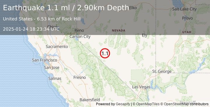 Earthquake 32 km SE of Mina, Nevada (1.1 ml) (2025-01-24 18:23:34 UTC)