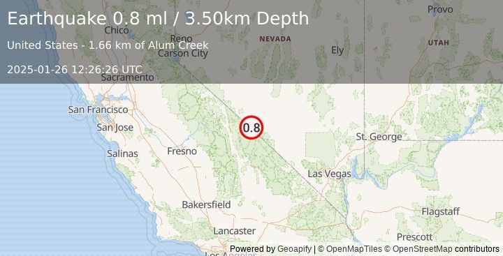 Earthquake 49 km S of Silver Peak, Nevada (0.8 ml) (2025-01-26 12:26:26 UTC)