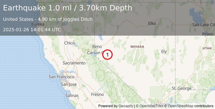 Earthquake 13 km NE of Yerington, Nevada (1.0 ml) (2025-01-26 14:01:44 UTC)