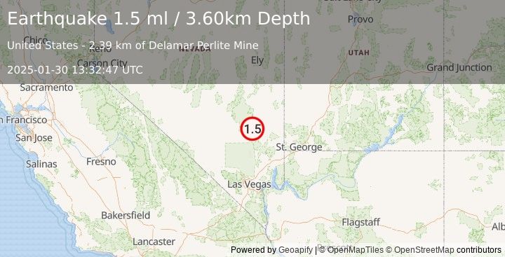 Earthquake 16 km ESE of Hiko, Nevada (1.5 ml) (2025-01-30 13:32:47 UTC)