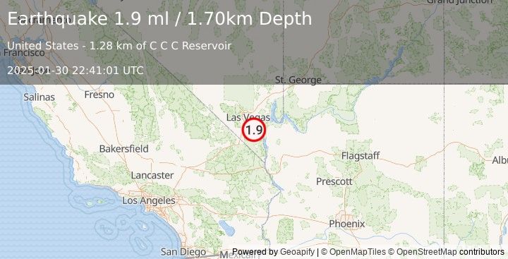 Earthquake 18 km SW of Boulder City, Nevada (1.9 ml) (2025-01-30 22:41:01 UTC)