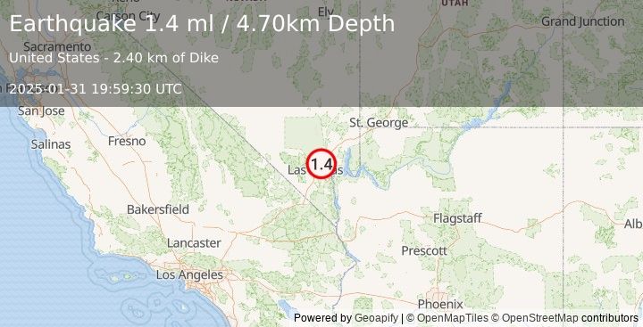 Earthquake 7 km NE of Nellis Air Force Base, Nevada (1.4 ml) (2025-01-31 19:59:30 UTC)