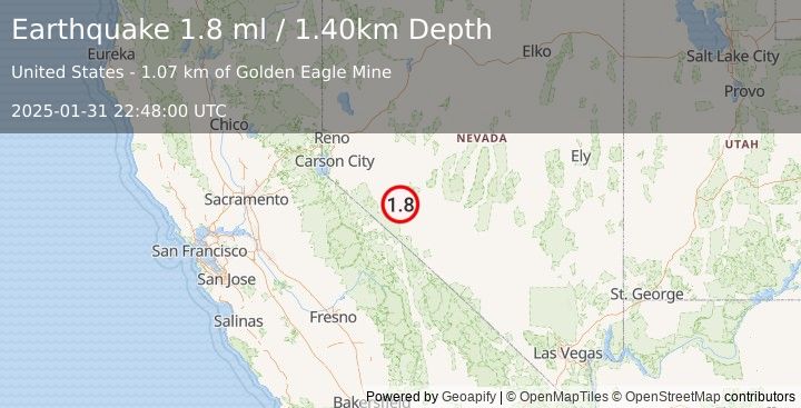 Earthquake 15 km E of Hawthorne, Nevada (1.8 ml) (2025-01-31 22:48:00 UTC)