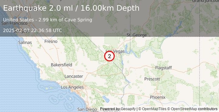 Earthquake 10 km NE of Sandy Valley, Nevada (2.0 ml) (2025-02-03 22:36:58 UTC)