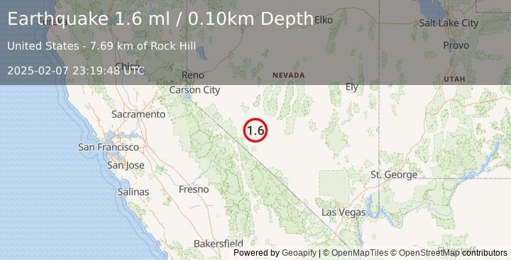 Earthquake 30 km SE of Mina, Nevada (1.6 ml) (2025-02-07 23:19:48 UTC)