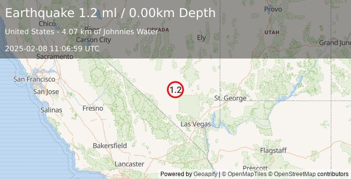 Earthquake 38 km SW of Rachel, Nevada (1.2 ml) (2025-02-08 11:06:59 UTC)