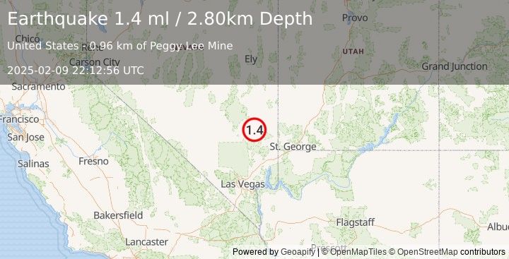 Earthquake 26 km WSW of Caliente, Nevada (1.4 ml) (2025-02-09 22:12:56 UTC)