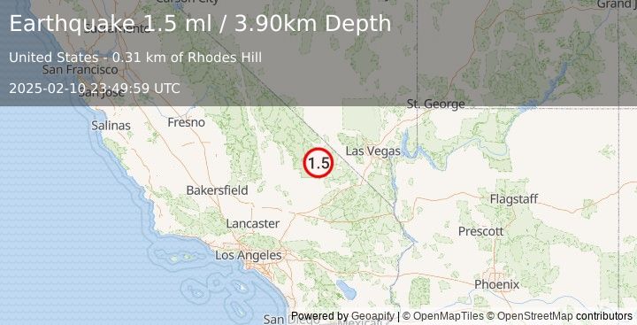 Earthquake 21 km WSW of Shoshone, California (1.5 ml) (2025-02-10 23:49:59 UTC)