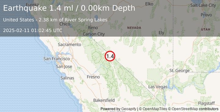 Earthquake 15 km NW of Benton, California (1.4 ml) (2025-02-11 01:02:45 UTC)