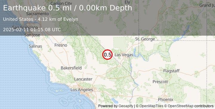 Earthquake 23 km NNW of Shoshone, California (0.5 ml) (2025-02-11 01:15:08 UTC)