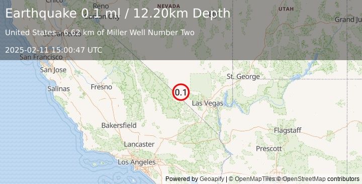 Earthquake 47 km NW of Pahrump, Nevada (0.1 ml) (2025-02-11 15:00:47 UTC)