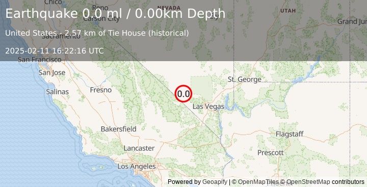 Earthquake 48 km NNW of Pahrump, Nevada (0.0 ml) (2025-02-11 16:22:16 UTC)