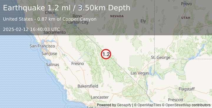 Earthquake 50 km S of Silver Peak, Nevada (1.2 ml) (2025-02-12 16:40:03 UTC)