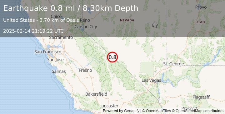 Earthquake 26 km SE of Dyer, Nevada (0.8 ml) (2025-02-14 21:19:22 UTC)