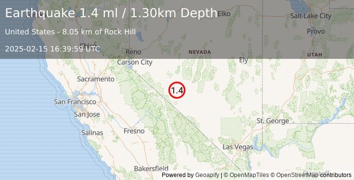 Earthquake 30 km SE of Mina, Nevada (1.4 ml) (2025-02-15 16:39:59 UTC)