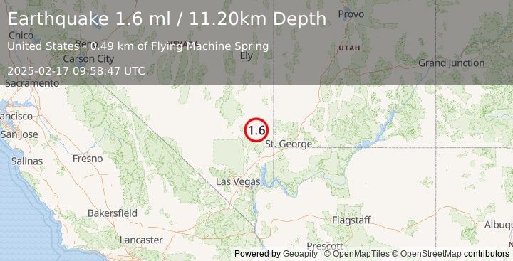 Earthquake 22 km SSW of Caliente, Nevada (1.6 ml) (2025-02-17 09:58:47 UTC)