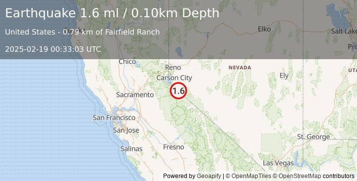 Earthquake 3 km NW of Topaz Lake, Nevada (1.6 ml) (2025-02-19 00:33:03 UTC)