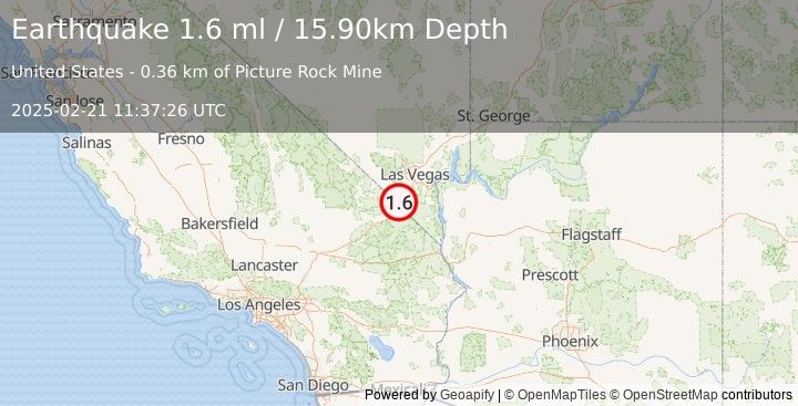 Earthquake 14 km S of Goodsprings, Nevada (1.6 ml) (2025-02-21 11:37:26 UTC)